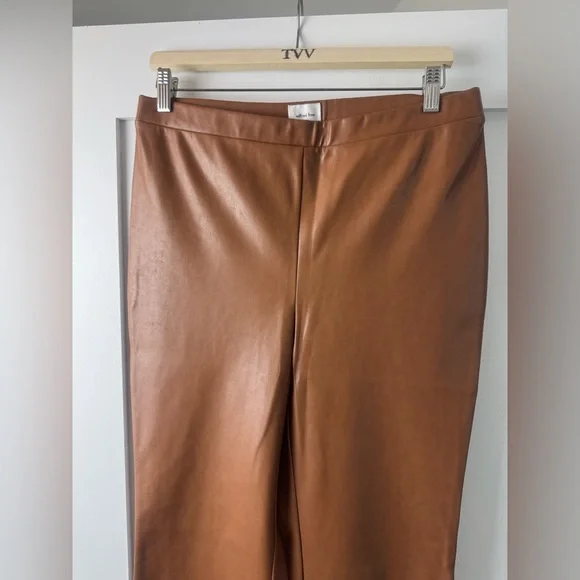 Aritzia Wilfred Free Daria Camel Vegan Leather Straight Leg Pants size L - Picture 2 of 5